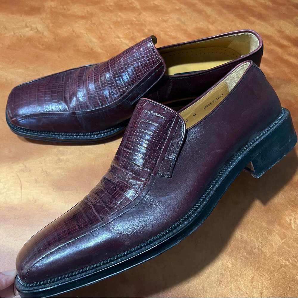 Magnanni Burgundy Leather Croc embossed slip on Loafers size 10 Made Spain
